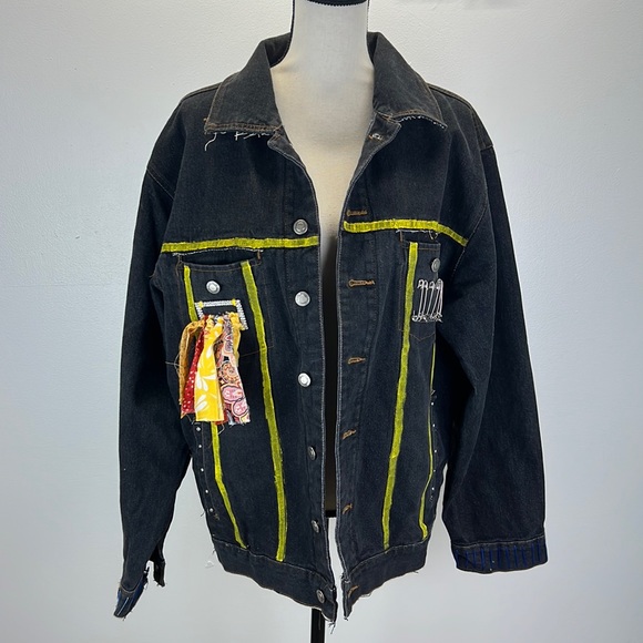 🌟👑Adorned Crown Textile denim jacket embroidered custom be yourself altered XL - Picture 2 of 13